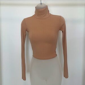 Nude/Tan Turtle Neck Crop Long Sleeve